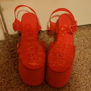 Red jelly shoes